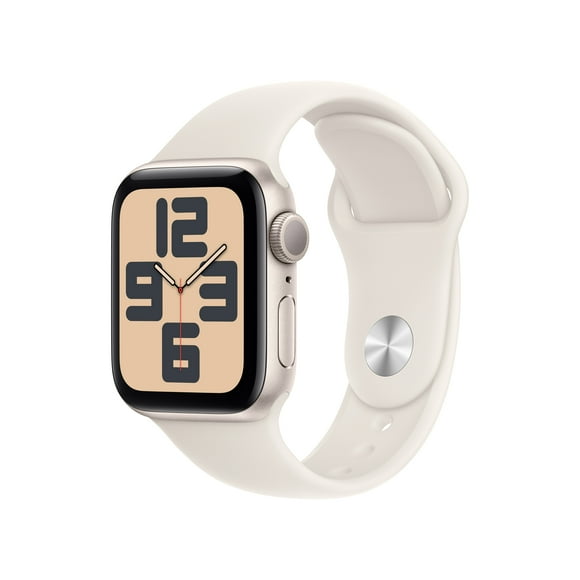 Apple Watch SE (2nd Gen)  Smartwatch with Starlight Aluminum Case with Starlight Sport Band – S/M