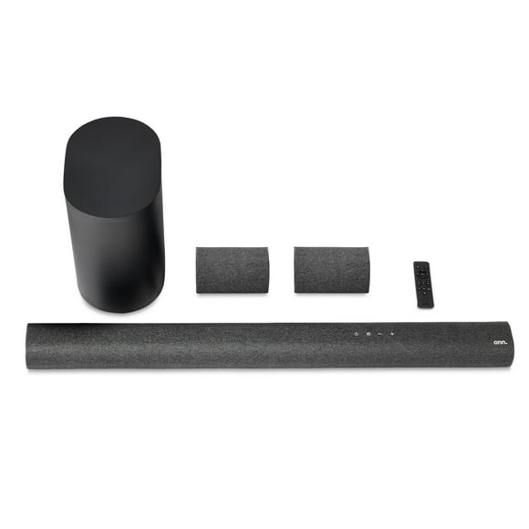 onn. 5.1.2 Surround Soundbar with Dolby Atmos,Wireless Subwoofer and True Wireless Satellite Speakers, 42″