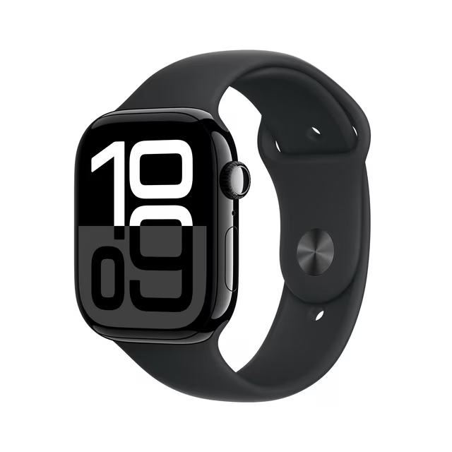 Apple Watch Series 10 GPS 46mm Jet Black Aluminum Case with Black Sport Band – M/L