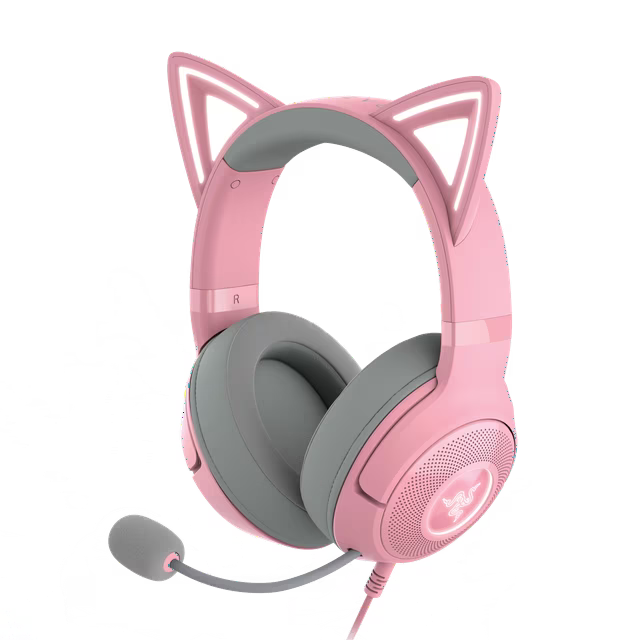 Razer Kraken Kitty V2 USB Wired RGB Headset, Chroma Kitty Ears Stream Reactive Lighting, Quartz Pink
